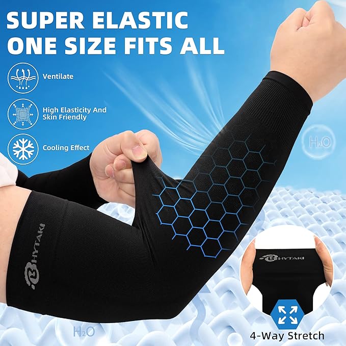 BHYTAKI UV Sun Protection Arm Sleeves, UPF 50 Sports Cooling Arm Compression Sleeves for Men Women Teenager