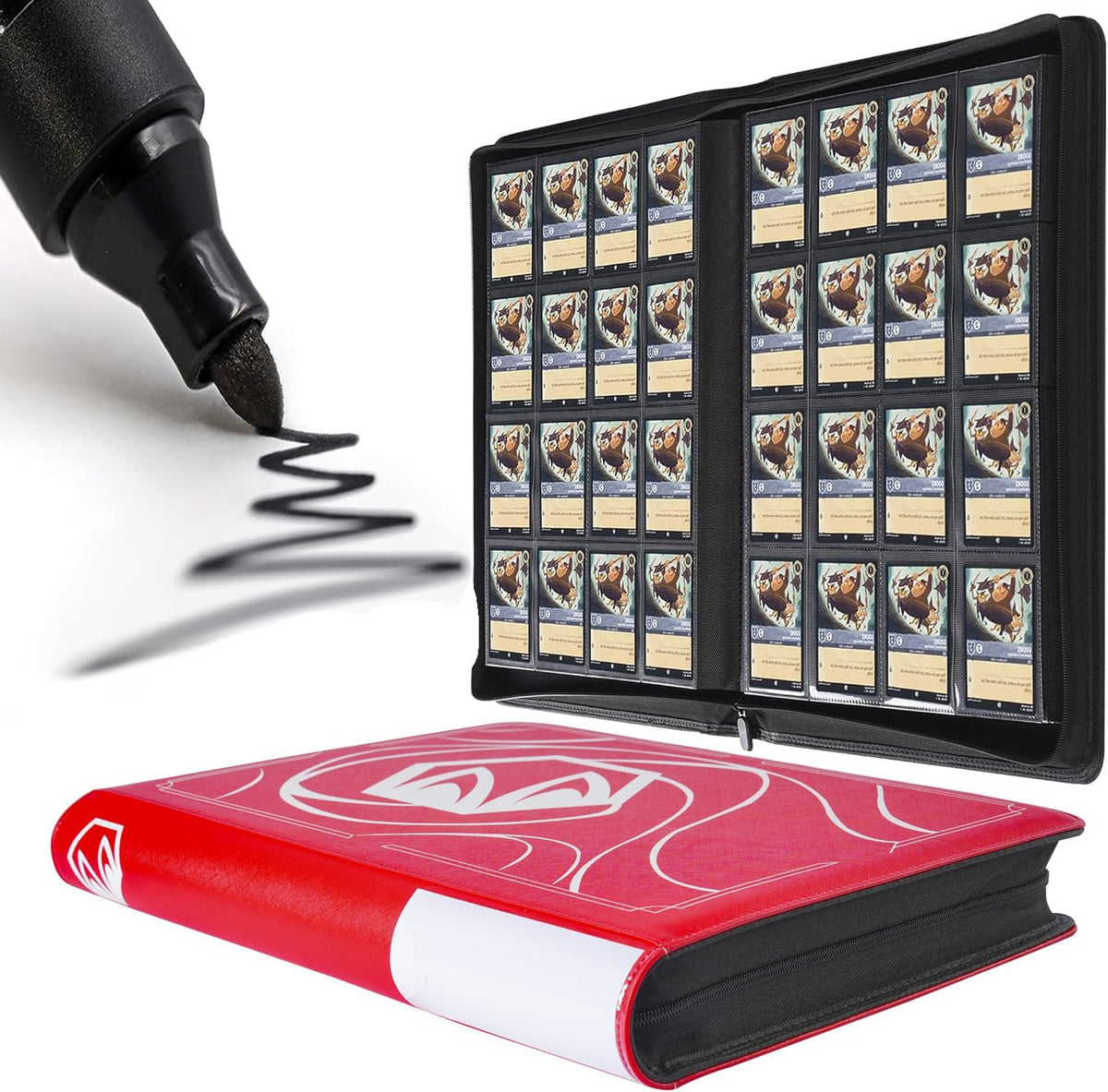 Premium Lorcana Card Binder - 16 Pocket Trading Card Album with Sleeves for 1024 Cards | Classic Red