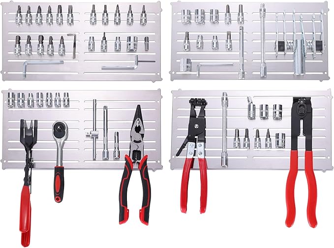 Magnetic Tool Holder & Pad, Mechanic Tool Tray, Magnetic Parts Mat, Automotive Organizer for Screws, Bolts, Wrench and Socket, Super Strong Magnets Stay Vertical, Horizontal and Upside Down (Set of 4)