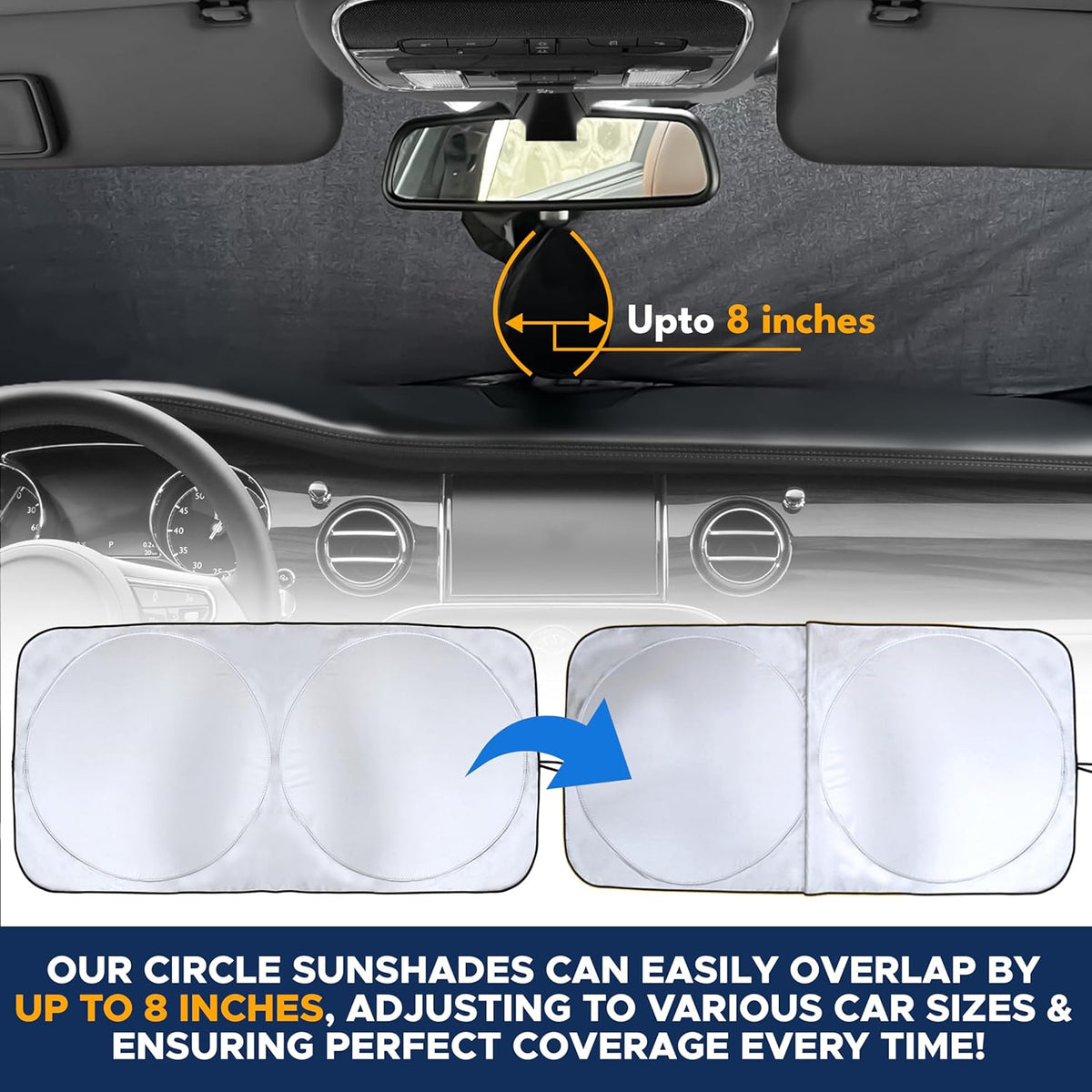 EcoNour Car Windshield Sunshade | Blocks 99% Heat & Keeps Interior Cool | Universal Fits Cars, SUVs, Trucks | Automotive Sun Screen, Visor & Car Accessories for Summer | Medium (64x32 Inches)