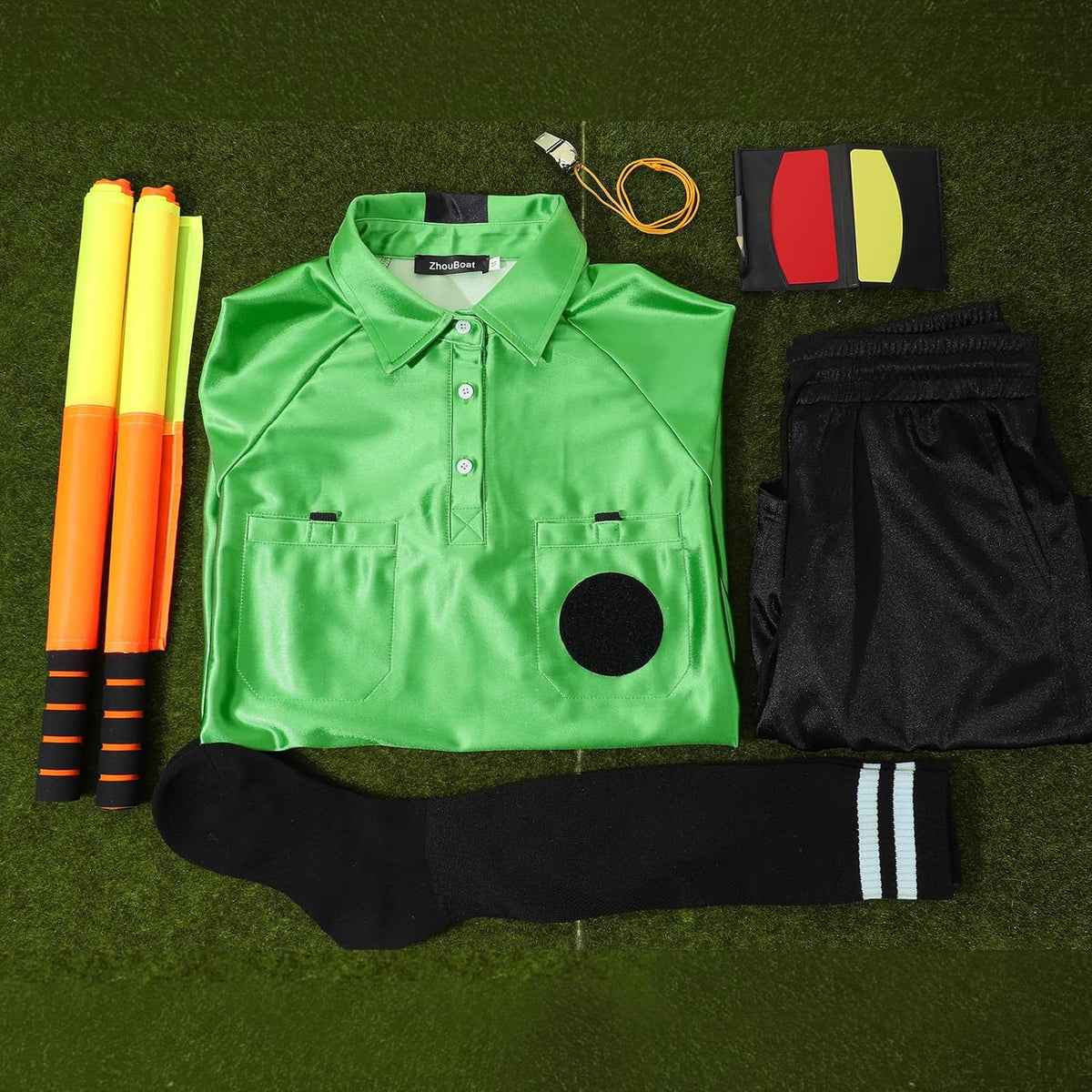 Skiennix Soccer Referee Jersey Kit - 7-Piece Set with Whistle, Cards, Socks & Flags for Adults