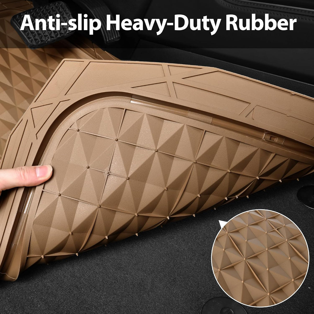 CAR PASS Heavy Duty Rubber Beige Car Floor Mats & Cargo Liners, Deep Dish All-Weather Trunk Mats Durable Anti-Slip 3D Rhombus Waterproof Trim to Fit Liner Universal Fit Auto,Sedan,SUV,Truck, Beige