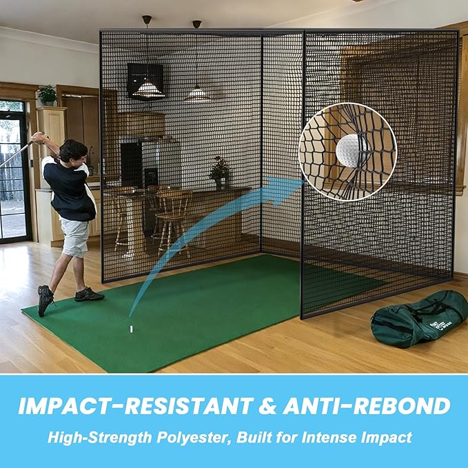 aikeec Golf Practice Hitting Net: 10 x10x 10 Ft Batting Cage Netting with Polyester Mesh, Roped Edges -for Backyard Driving, Garage, Indoor/Outdoor, Golf Simulator (Frame Not Included)