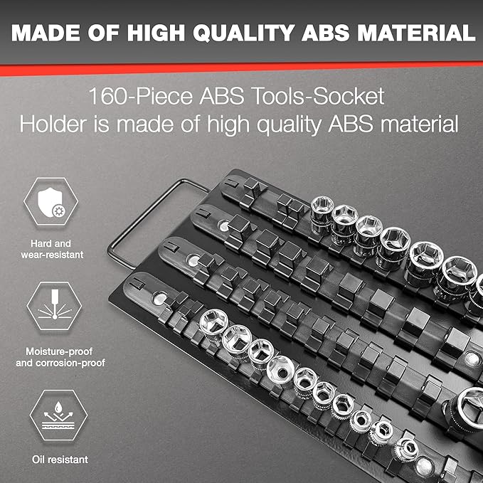 160Pcs ABS Socket Organizer Driver Socket Holder，ABS Tools-Socket Holder，1/4-Inch x 52 Clips，3/8-Inch x 60 Clips, 1/2-Inch x 48 Clips，Premium Quality Socket （2 Pack）