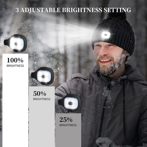 Etsfmoa Unisex Winter Beanie with The Light,Gifts for Men and Women,USB Rechargeable Headlamp Hat Blue
