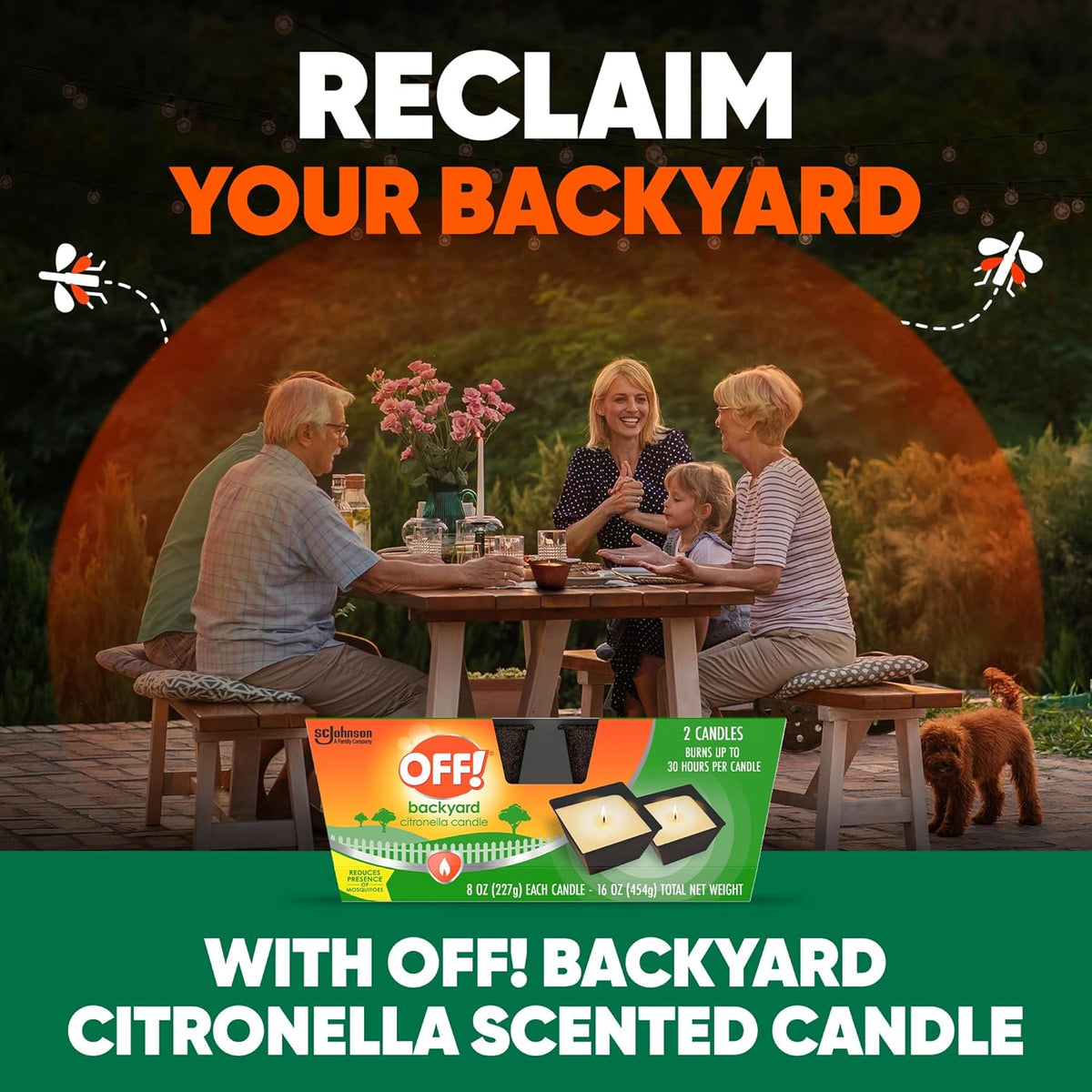 OFF! Citronella Scented Candle - Ambiance Enhancing Centerpiece | Burns Up to 25 Hours, 16 oz (Pack of 2)