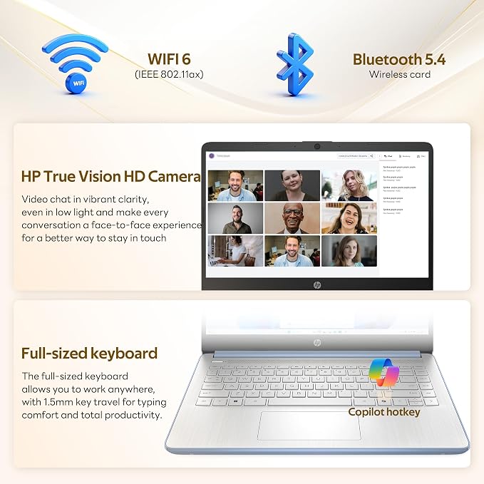 HP Stream 14" HD Laptop with AI Copilot for Student & Business, Intel Processor N150, 4GB RAM, 1.12TB Storage (128GB UFS + 1TB Docking Station), 1 Year Office 365, 720p Webcam, Win 11, Sky Blue