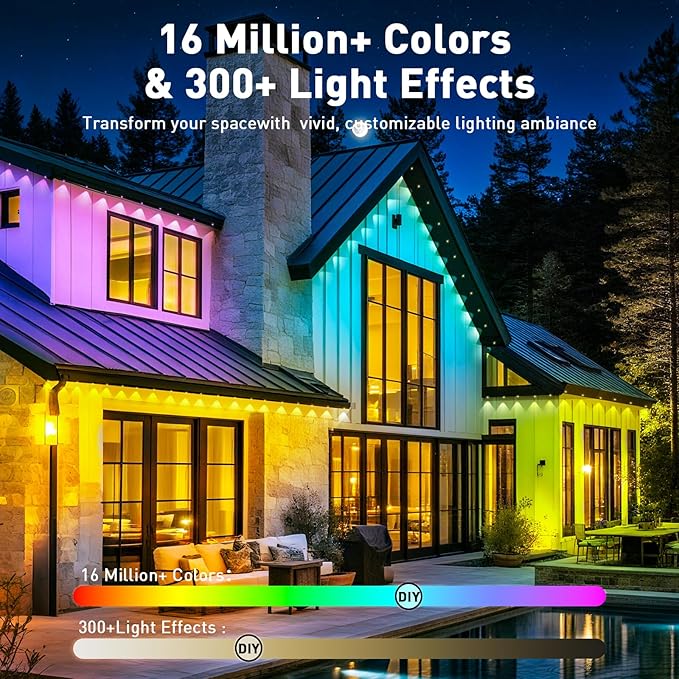 400FT Permanent Outdoor Lights, Smart RGB Eaves Lights with App/Remote Control, LED IP67 Waterproof Outdoor Lighting for Halloween Christmas Holidays Daily Party House Roof Lighting
