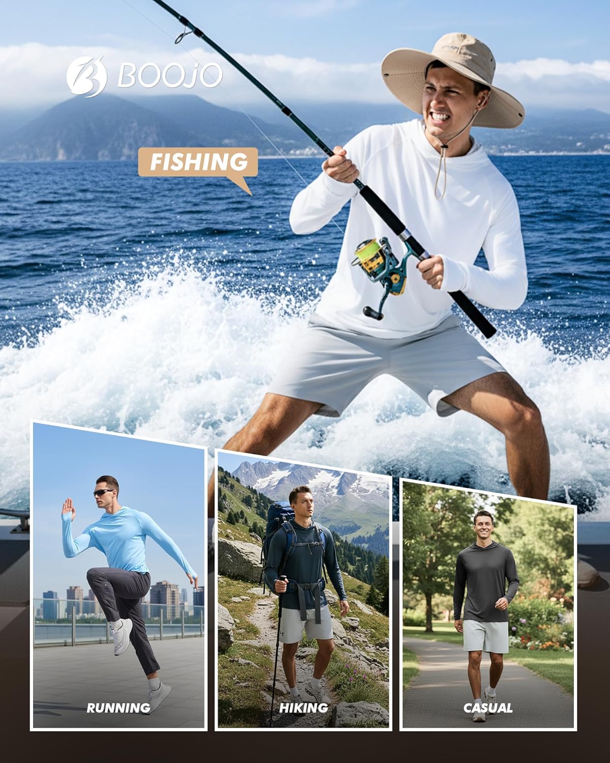 Skiennix UPF 50+ Fishing Shirt - Lightweight Long Sleeve UV Sun Protection Hoodie for Men