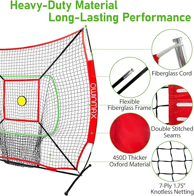 6x6FT Baseball Net, Baseball & Softball Training net with Batting Tee, Strike Zone & Circular Target and Weighted Ball, Portable Design with Compact Storage,Great for Kids
