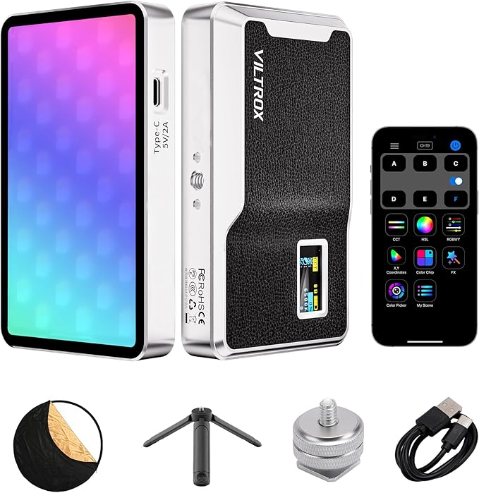 RGB Video Light Kit, 6000mAh Portable Camera Light 8W Output Power, LED Video