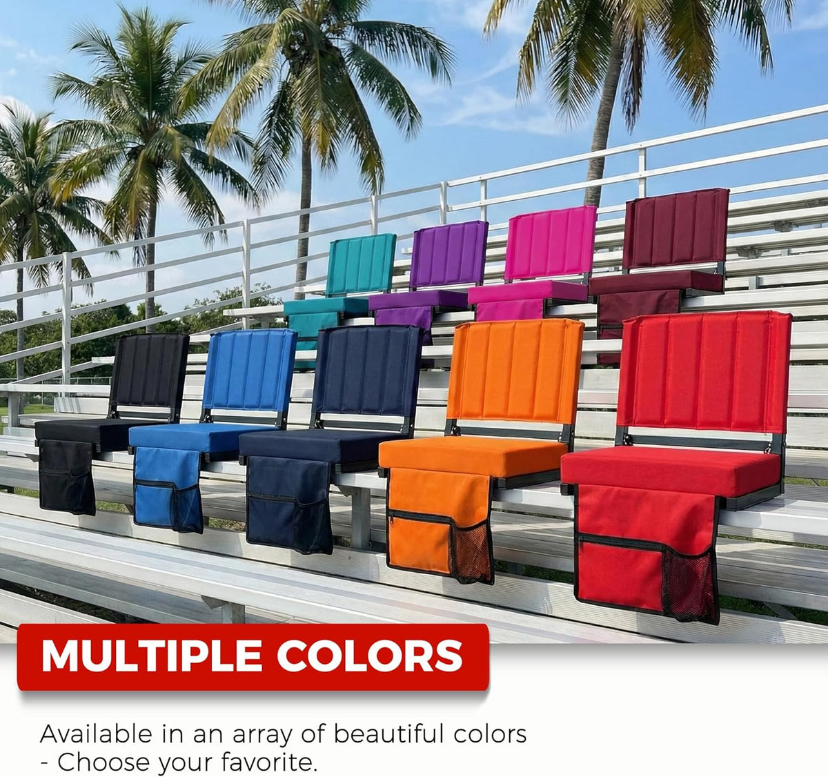 Sport Beats Stadium Seats - Comfortable Bleacher Chairs with Back Support & Cushion | 2-Pack, Black, 17" W x 12" D x 16.5" H