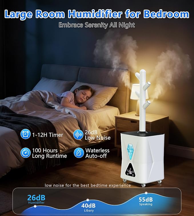 Humidifier Large Room,13L/3.43Gal 1400 sq.ft, Cool Mist Humidifiers for Bedroom with 1350mL/H Spray Output for Home, Office, Plants, Warehouse, House