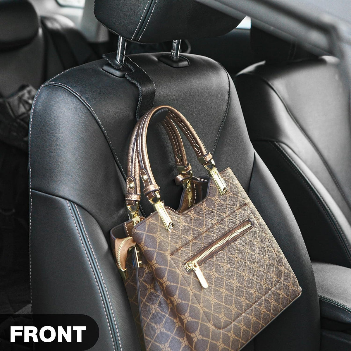 AMVOYOA U-Shaped Car Leather Hooks – Car Purse Holder, Headrest Hooks for Car, Back Seat Organizer - Elevate Your Travel Experience!(Black)