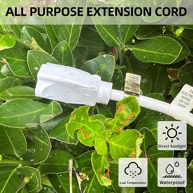 YOJOE Indoor Outdoor Extension Cord, 3 Prong 13A Weatherproof Power Cord, 16 Gauge Heavy Duty 8 ft White Extension Cord for Garage, Garden and Home, 16/3 SJTW UL Listed