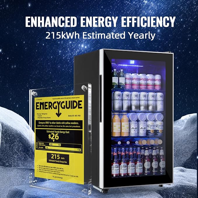 3.5 Cu.ft Beverage Refrigerator Cooler with 125 Can, Mini Fridge with LED Light for Soda Beer or Cans Beverage Temp Digital Display Adjustable Shelves Suit for Home, Office, Dorm
