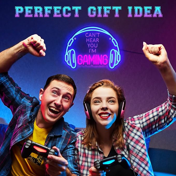 Gaming Neon Sign, Large Bright and Dimmable Colored LED Headset Gamer Neon