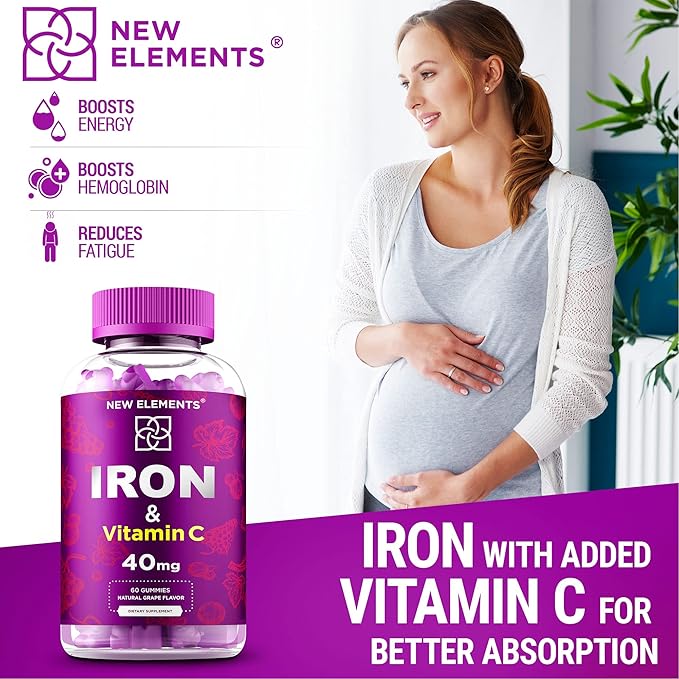 Iron Gummies 40mg with Vitamin C 100mg – Best Iron Supplement for Women, Men & Adults – Free Blood Builder for Anemia – Immune Support & Energy Booster | Fruit Pectin | Vegan | Non-GMO