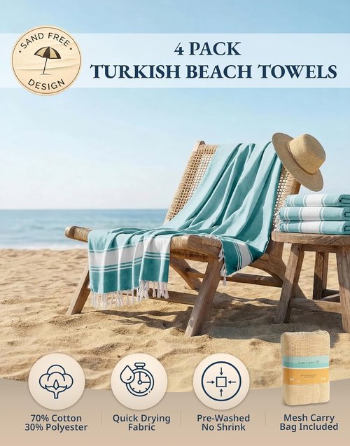 LANE LINEN Oversized Beach Towel - Quick Dry & Sand Free 4 Pack, Extra Large 39"x71", Hunter Green