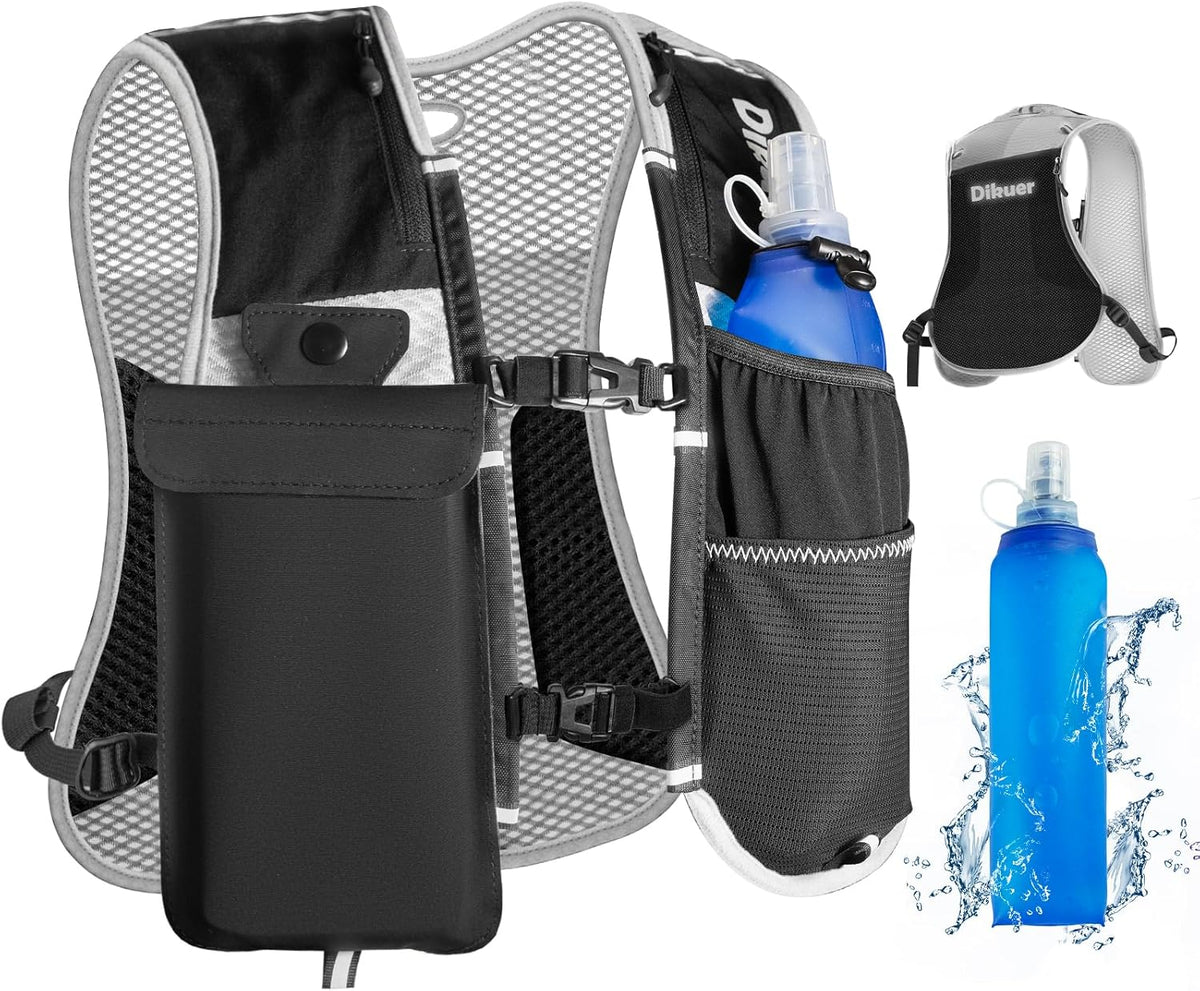 Skiennix Running Vest - Lightweight Hydration Pack with Waterproof Phone Pocket & 17oz Flask | Adjustable Reflective Design for Hiking & Jogging