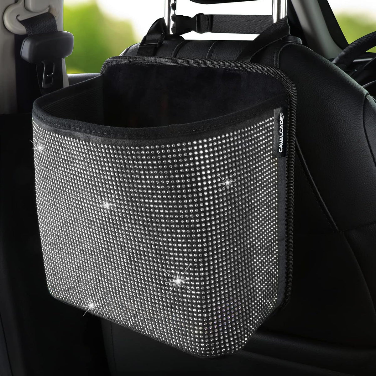 Cavalcade Car Back Seat Organizer, Bling Hanging Pocket, Large Seat Back Travel Caddy Bag, Diamond Trash Bin Garbage Container (Black)