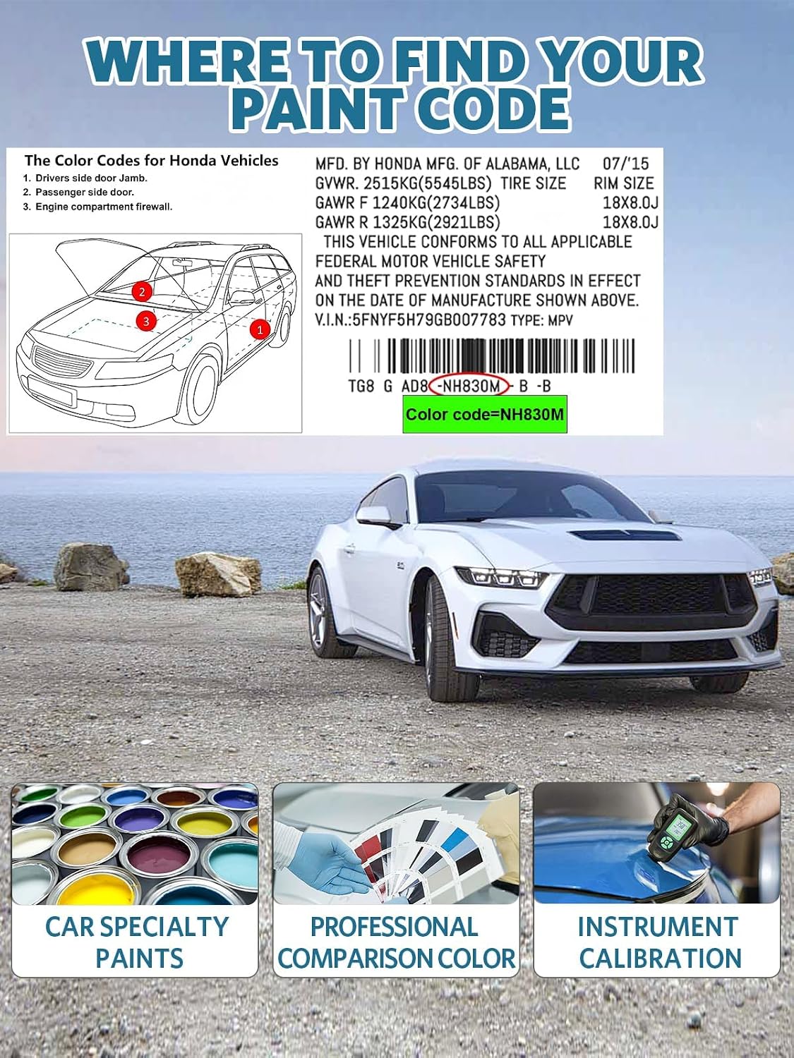 NH-904M Meteorite Gray Metallic Car Touch Up Paint for Honda, Color Match Auto Paint Repair Pen, Professional Car Scratch Repair Remover Pen Quick Drying Easy to Fix
