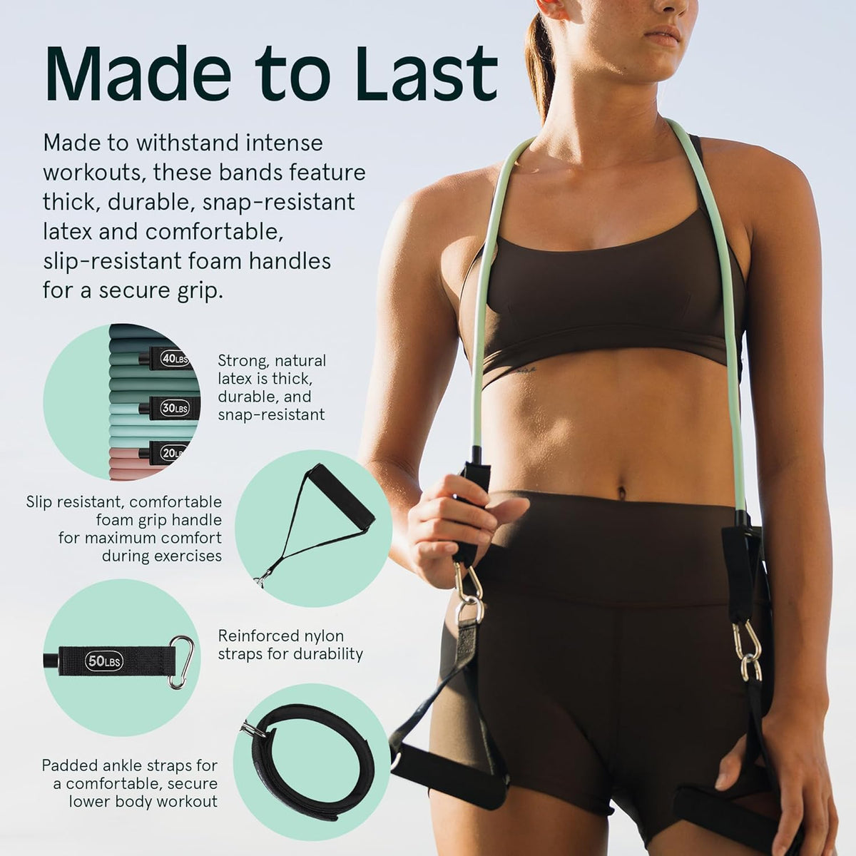Retrospec Resistance Bands Set - 5 Stackable Bands with Handles & Door Anchor | Portable Fitness Equipment for Yoga & Therapy