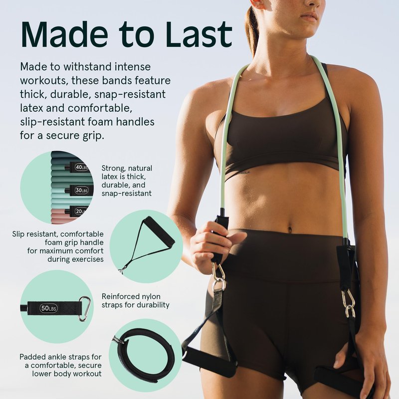 Retrospec Train Resistance Bands Set for Working Out - 5 Stackable Bands, Handles & Door Anchor - Portable Fitness Equipment for Physical Therapy & Yoga Includes Carry Bag