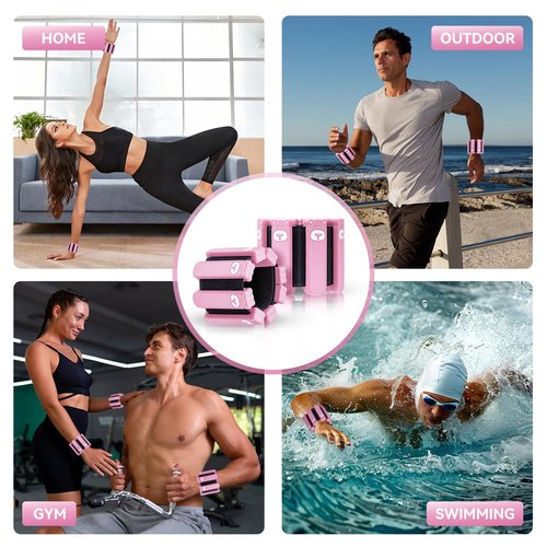LMTrystFit Wrist Ankle Weights Set of 2, Adjustable Silicone Weighted Wristbands for Women Men, Wearable Arm & Leg Weights for Pilates, Walking, Workout Exercise, 1lb Each Pink