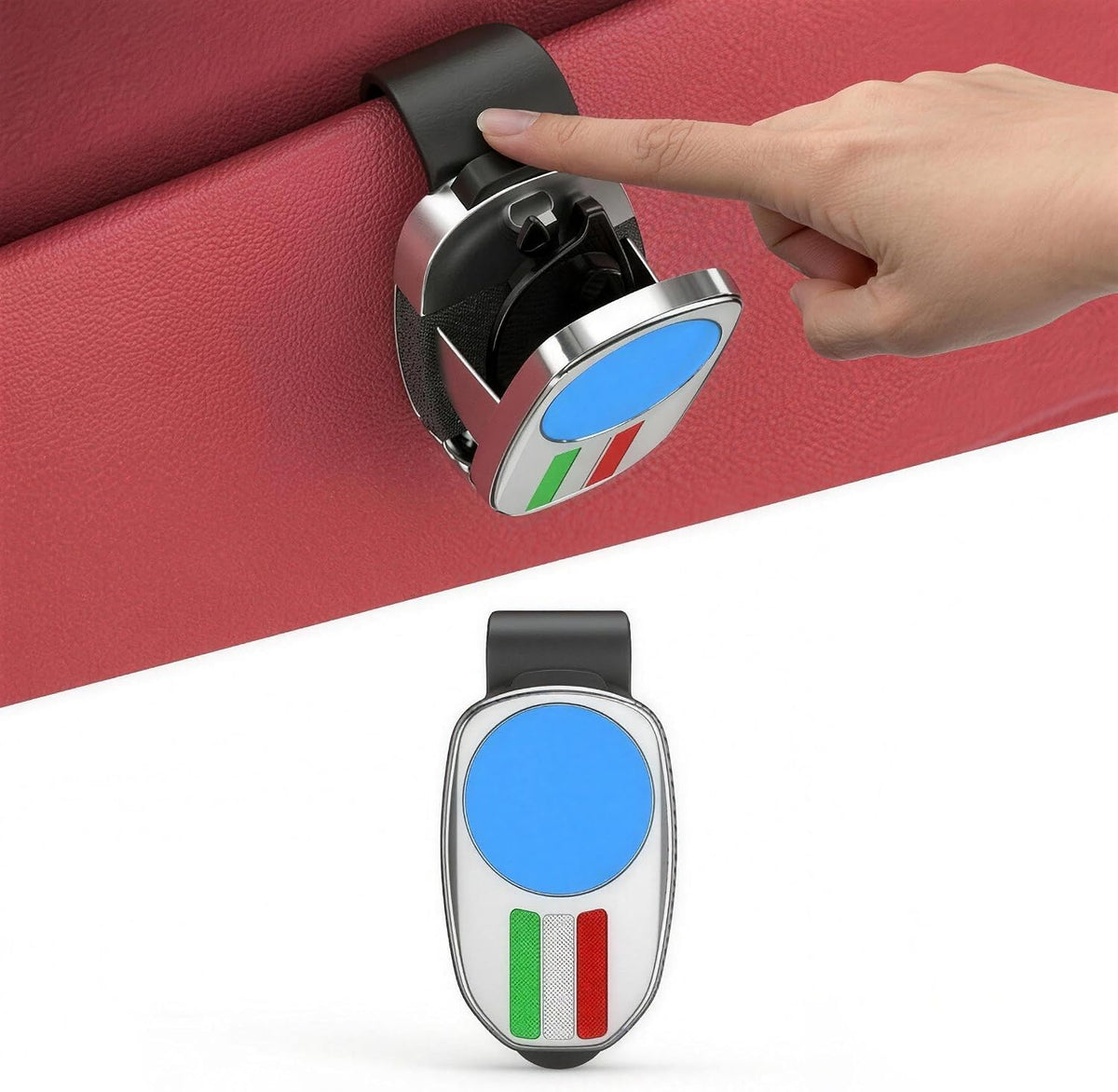 Mini Car Sun Visor Glasses Clip - One-Click Push Button Sunglasses Holder - Sporty Tri-Color Stripe Design,Universal Fit Car Enthusiasts and Drivers,Auto Interior Organizer (Black)