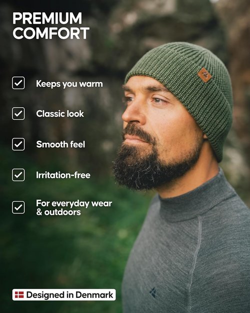 DANISH ENDURANCE Merino Wool Beanie - Warm Knitted Winter Hat for Men & Women