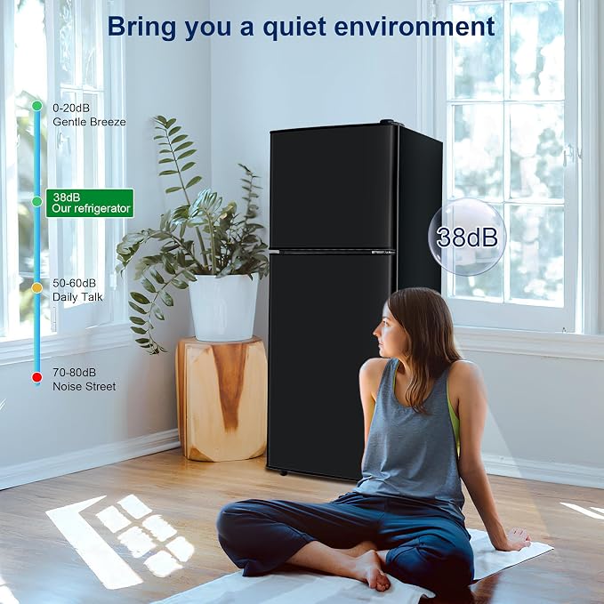4.8 Cu. Ft. Refrigerator, Dorm Refrigerator with Freezer for Apartment, Kitchen, Office, RV Refrigerator with Adjustable Thermostat, Apartment Size Fridge with Freezer Black