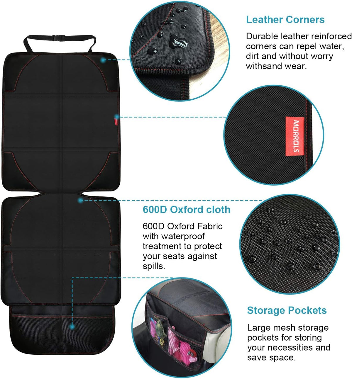 MORROLS Car Seat Protector for Child, Baby, Pets -1 Pack car seat Cover with Thick Padding- Waterproof Universal Size with Mesh Pockets (Black)