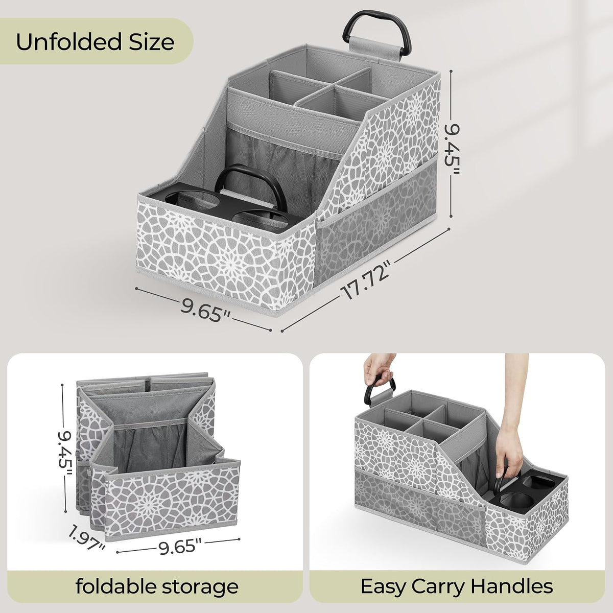 Easi Car Seat Organizer Backseat Front Seat Gap Filler with 12 Storage Compartments 2 Metal Cup Holders Kids Snack Travel Passenger Seat Organizer Collapsible Storage Box for SUV Truck Van Car, GE, 2