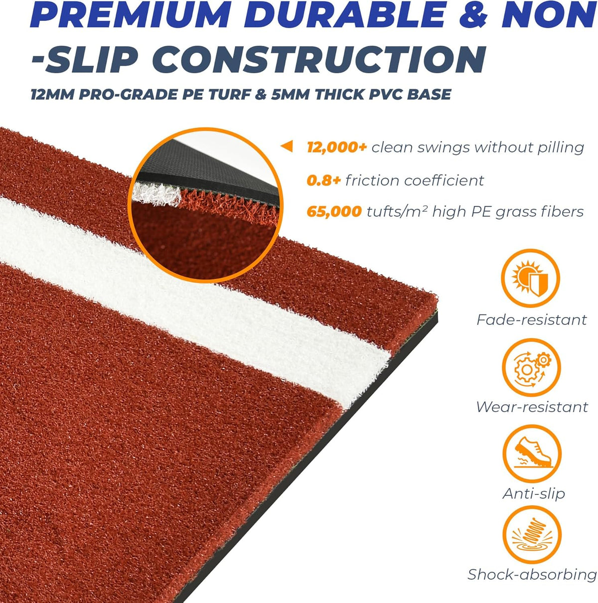 Skiennix Baseball Batting Mat - Non-Slip Turf for Hitting Practice | 6x4/10x3.8/12x6FT Sizes Available