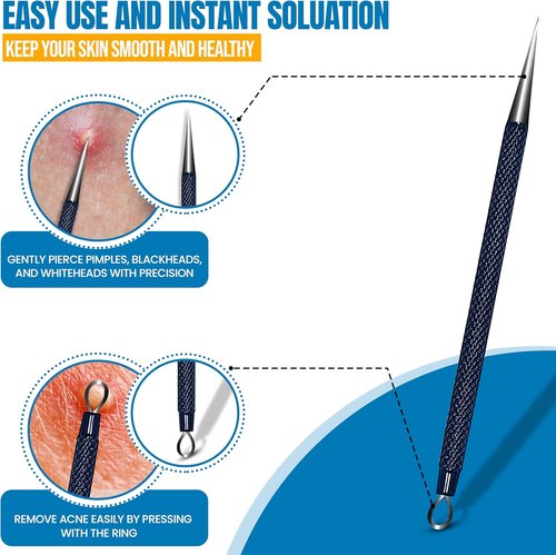 EFAH Care Stainless Steel Pimple Extractor Set - Surgical Acne Treatment Tools for Face & Nose (Black)