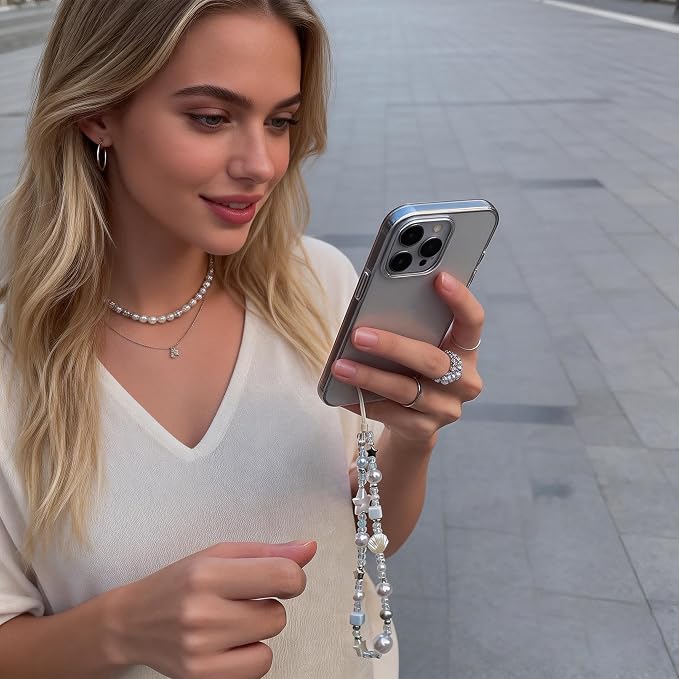 2 Pcs Phone Charm Strap Universal Hand Phone Wrist Strap Camera Lanyard Pearl
