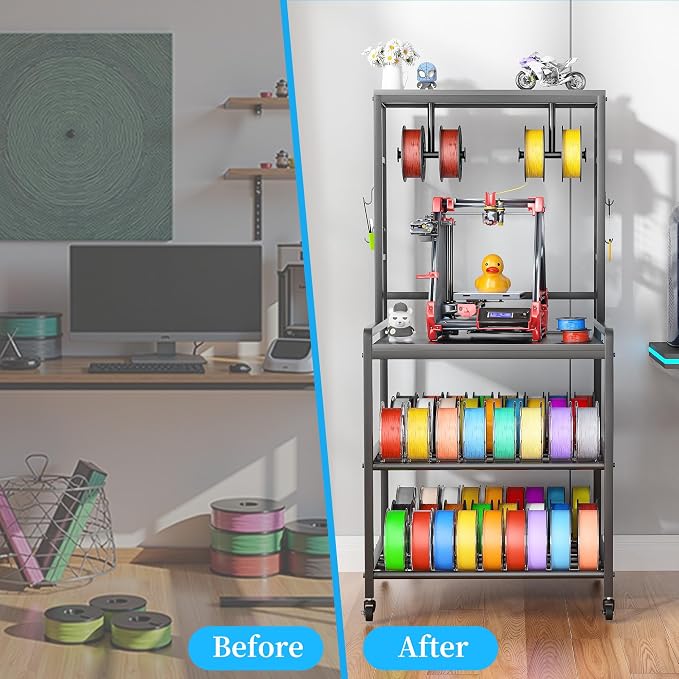Kepproty 3D Printer Stand with Power Outlet, Rolling Storage Cart w/Filament