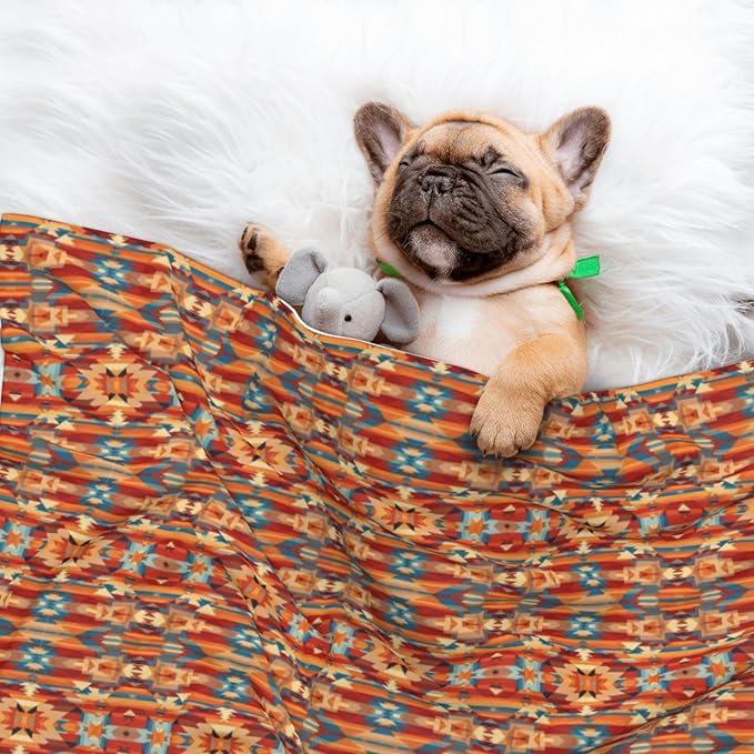 Two Sided Plush Pet Blanket for Warmth Comfort, Ethnic Tribal Navajo Indiana Western Southwest, Reversible Throw with Cozy Nubby Side for Chilly Nights Napping Spots Around House