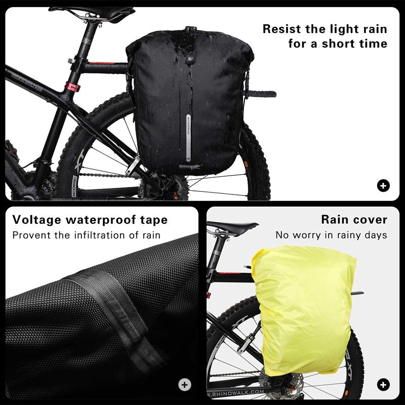 Rhinowalk Bike Pannier Bag 20L Bicycle Rear Rack Bag Laptop Storage Bag Backpack Shoulder Bag with Rain Cover