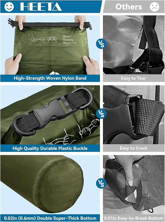 HEETA Dry Bag Waterproof for Women Men, 5L/10L/20L/30L/40L Roll Top Lightweight