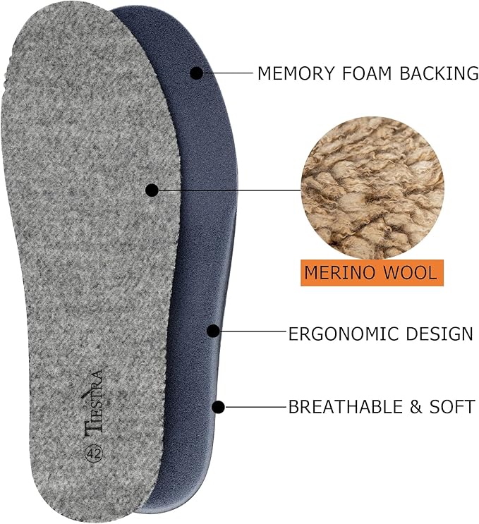 Thick Merino Wool Insoles for Women Fur Fleece Shoes Inserts Memory Foam Cushion Comfort Warm Sheepskin Insoles for Winter Snow Boots Slippers Grey 41EU,US10