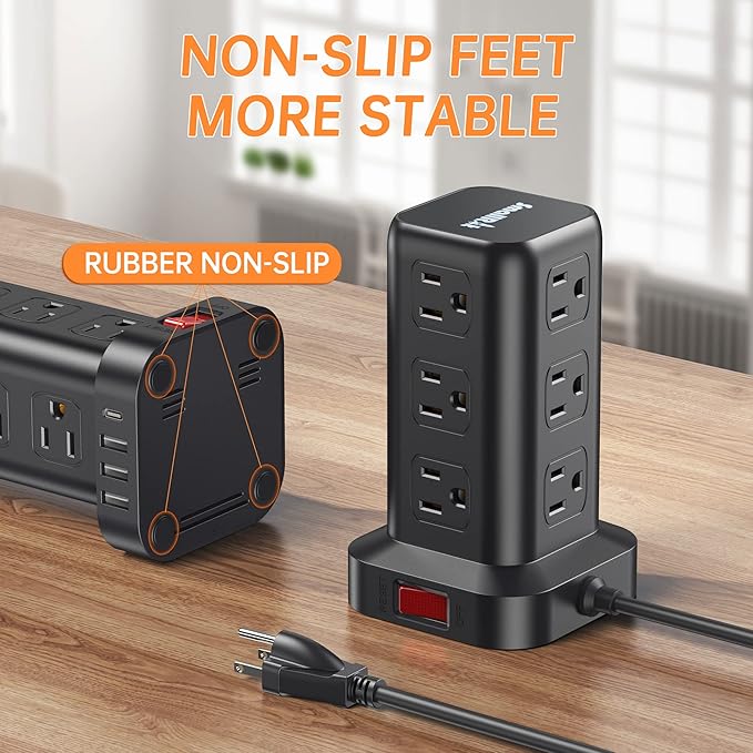 Extension Cord with Multiple Outlets, SMALLRT Surge Protector Power Strip Tower, PD 20W USB C, Outlet Extender with USB Ports 12 AC Outlets, 6.5FT Extension Cord for Home Office, Overload Protection