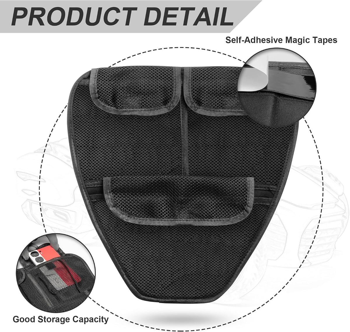 Side Trunk Lid Organizer Fit for Can Am Spyder F3 F3S F3T F3L 2015-2025 Removable 3 Mesh Pocket Luggage Saddle Bag (Black)