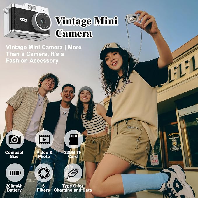 Mini Keychain Camera, Retro 1080P Pocket Camera 32GB Card Ultra-Portable Tiny