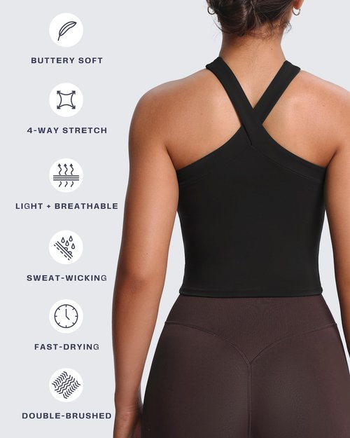 Aoxjox Women's Workout Cross-Neck Sport Bras Fitness Elanor Bra Yoga Crop Tank (Black, Medium)