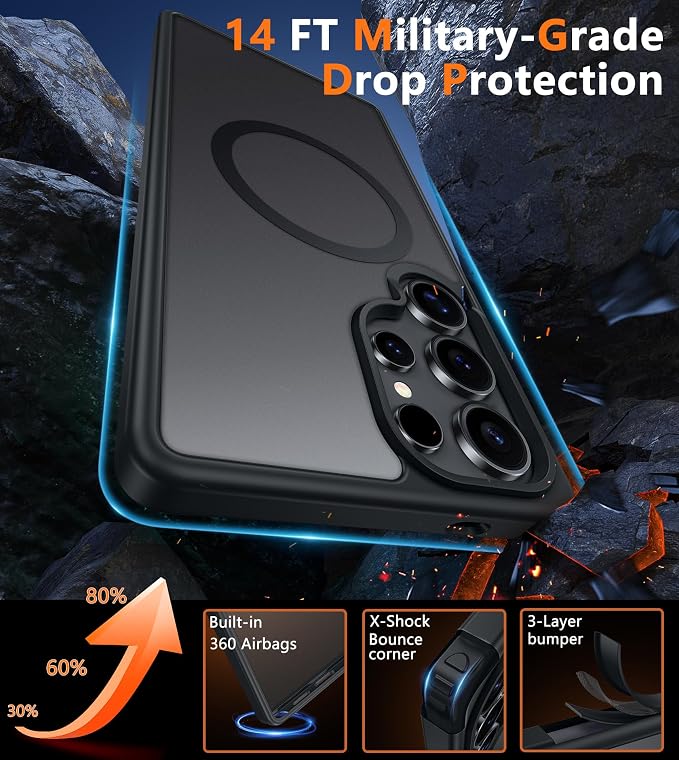 FNTCASE for Samsung Galaxy S25-Ultra Case: Magnetic Matte Military Grade Drop