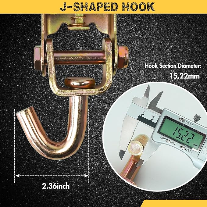 Car Tie Down Straps (4PK) with J Finger Hook Lasso Ratchet Strap 2 Inch x 96 Inch- for Any Car, SUV, Jeep or Sports Car