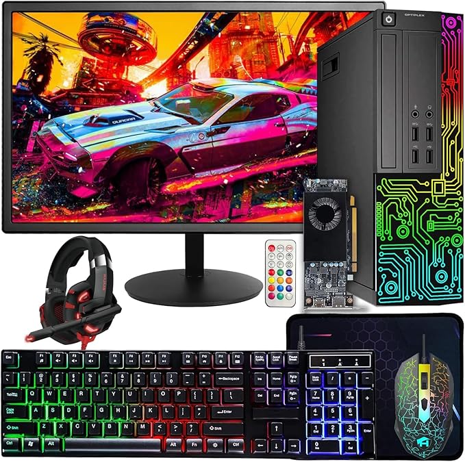 Dell OptiPlex PC,Core I7,24'' Monitor,RX 550 4G,16G RAM,512G SSD(Renewed) | Gaming Computer PC, i7 up to 3.9G, 24 inch FHD,WiFi, ARGB Headset,4K Support,DP, HDMI,DVI,Windows 11 Pro,Home or Office PC