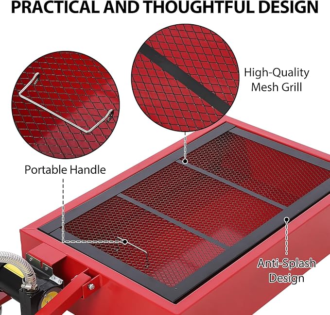 Oil Drain Pan, 20 Gallon Capacity, Rolling Oil Drain Pan with Electric Pump & 8 ft Hose, Leak-Proof & Corrosion-Resistant, Fit for Cars, SUVs, Trucks, Motorcycles, ATVs (Red, 20 Gallon-Electric)